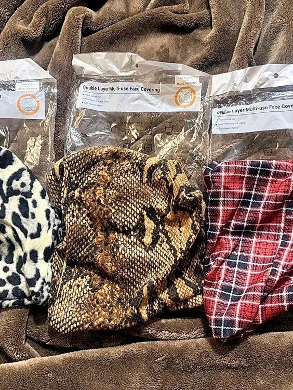 3-Piece Face Covering Set in Brown & Red NWT